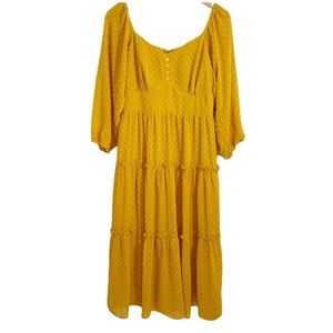J. Crew Marigold Yellow Tiered Long Sleeve Dress In Swiss Dot, Size 8